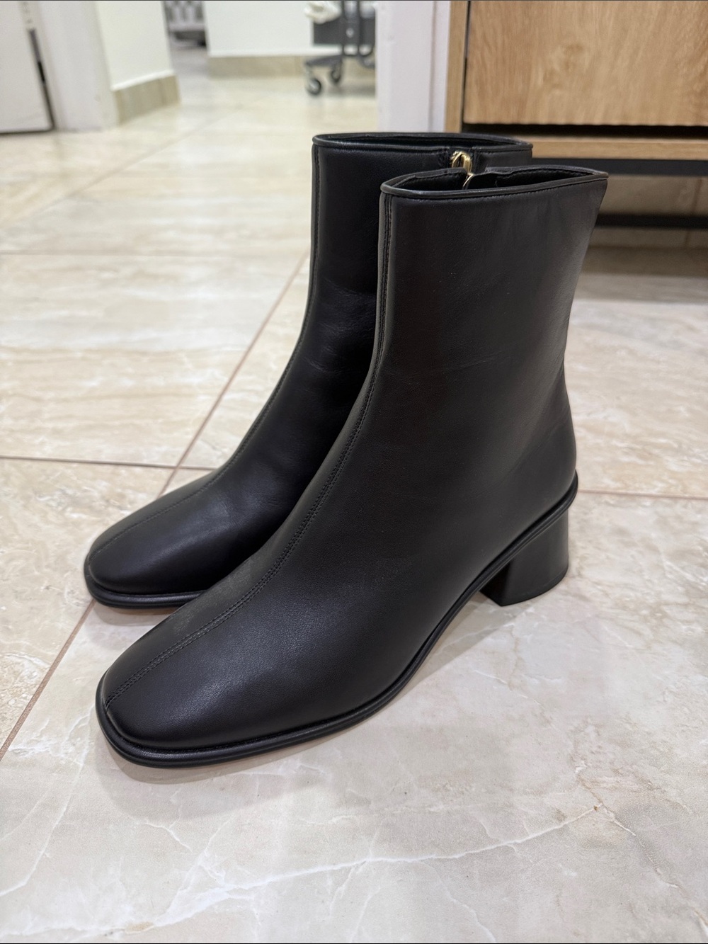 Coach Black Leather Square-Toe Ankle Boots